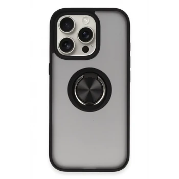Newface Apple iPhone 16 Pro Kılıf Montreal Yüzüklü Silikon Kapak - Siyah