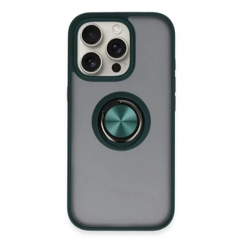 Newface Apple iPhone 16 Pro Kılıf Montreal Yüzüklü Silikon Kapak - Yeşil