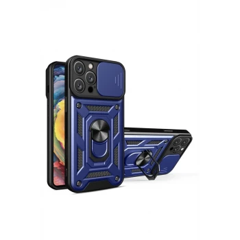 Newface Apple iPhone 16 Pro Kılıf Pars Lens Yüzüklü Silikon - Lacivert