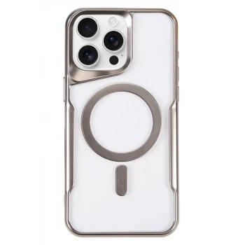 Newface Apple iPhone 16 Pro Max Kılıf Boyi Magsafe Silikon Kapak - Gümüş