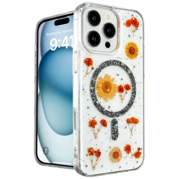 Newface Apple iPhone 16 Pro Max Kılıf Daisy Simli Magsafe Kapak - Siyah