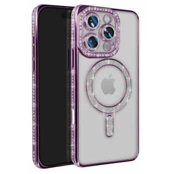 Newface Apple iPhone 16 Pro Max Kılıf Joke Simli Magneticsafe Kılıf - Derin Mor