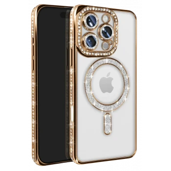 Newface Apple iPhone 16 Pro Max Kılıf Joke Simli Magneticsafe Kılıf - Gold