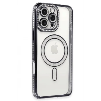 Newface Apple iPhone 16 Pro Max Kılıf Joke Simli Magneticsafe Kılıf - Gri