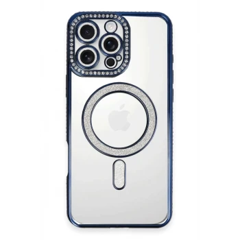 Newface Apple iPhone 16 Pro Max Kılıf Joke Simli Magneticsafe Kılıf - Lacivert