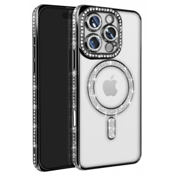 Newface Apple iPhone 16 Pro Max Kılıf Joke Simli Magneticsafe Kılıf - Siyah