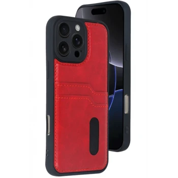 Newface Apple iPhone 16 Pro Max Kılıf Sara Kartvizitli Deri Kılıf - Kırmızı