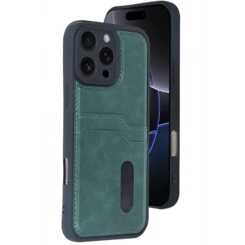 Newface Apple iPhone 16 Pro Max Kılıf Sara Kartvizitli Deri Kılıf - Koyu Yeşil