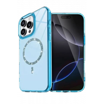 Newface Apple iPhone 16 Pro Max Live Diamond Magsafe Kapak - Mavi