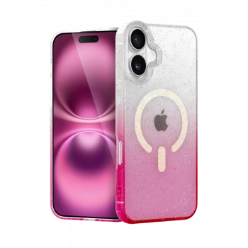 Newface Apple iPhone 16 Pummel Shiny Magsafe Kapak - Pembe
