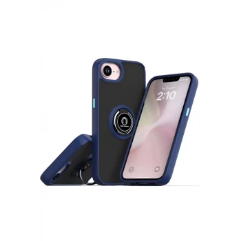 Newface Apple iPhone 16E Kılıf Montreal Yüzüklü Silikon Kapak - Lacivert