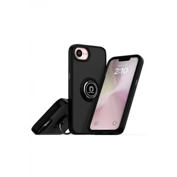 Newface Apple iPhone 16E Kılıf Montreal Yüzüklü Silikon Kapak - Siyah