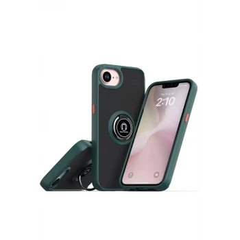 Newface Apple iPhone 16E Kılıf Montreal Yüzüklü Silikon Kapak - Yeşil