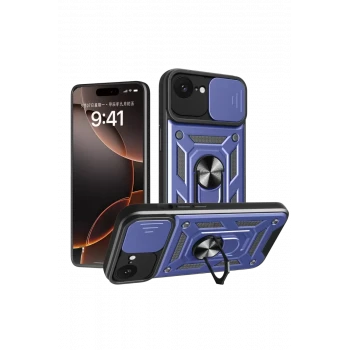 Newface Apple iPhone 16E Kılıf Pars Lens Yüzüklü Silikon - Lacivert