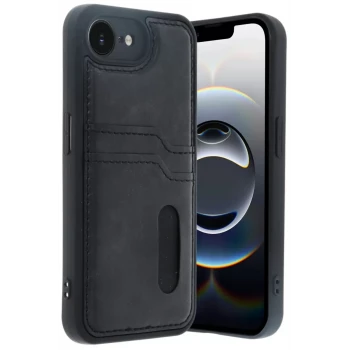 Newface Apple iPhone 16E Kılıf Sara Kartvizitli Deri Kılıf - Siyah