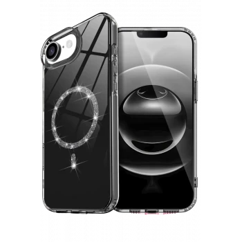 Newface Apple iPhone 16E Live Diamond Magsafe Kapak - Siyah