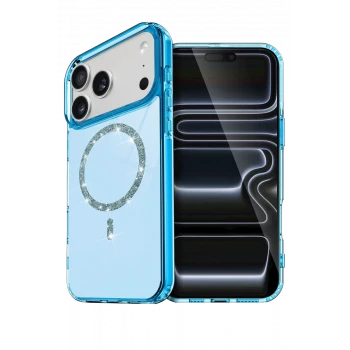 Newface Apple iPhone 17 Pro Max Live Diamond Magsafe Kapak - Mavi