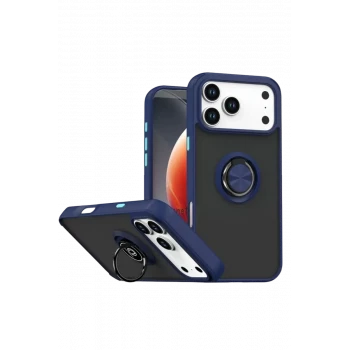 Newface Apple iPhone 17 Pro Max Montreal Yüzüklü Silikon Kapak - Lacivert