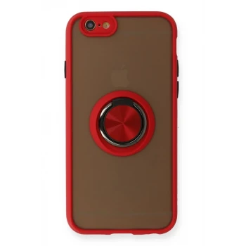 Newface Apple iPhone 6 Kılıf Montreal Yüzüklü Silikon Kapak - Kırmızı