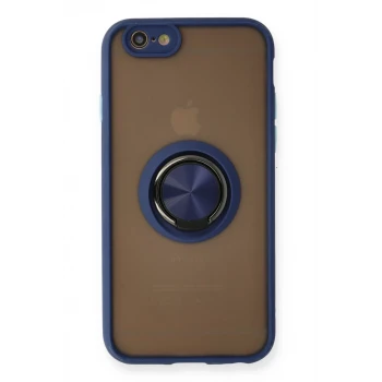 Newface Apple iPhone 6 Kılıf Montreal Yüzüklü Silikon Kapak - Lacivert