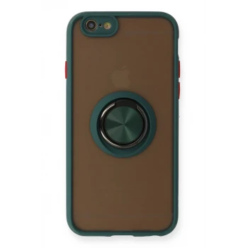 Newface Apple iPhone 6 Kılıf Montreal Yüzüklü Silikon Kapak - Yeşil