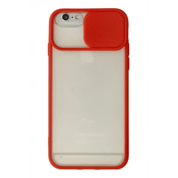 Newface Apple iPhone 6 Kılıf Palm Buzlu Kamera Sürgülü Silikon - Kırmızı