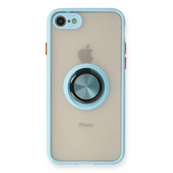 Newface Apple iPhone 7 Kılıf Montreal Yüzüklü Silikon Kapak - Buz Mavi