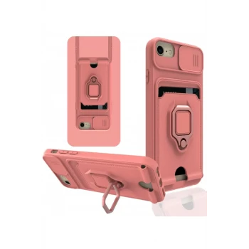 Newface Apple iPhone 7 Kılıf Zuma Kartvizitli Yüzüklü Silikon - Pembe