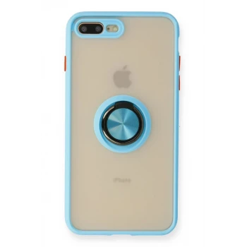 Newface Apple iPhone 7 Plus Kılıf Montreal Yüzüklü Silikon Kapak - Buz Mavi