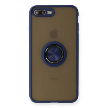 Newface Apple iPhone 7 Plus Kılıf Montreal Yüzüklü Silikon Kapak - Lacivert