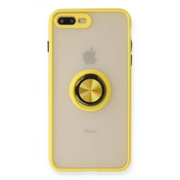 Newface Apple iPhone 7 Plus Kılıf Montreal Yüzüklü Silikon Kapak - Sarı