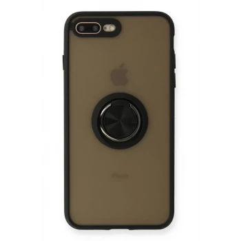 Newface Apple iPhone 7 Plus Kılıf Montreal Yüzüklü Silikon Kapak - Siyah