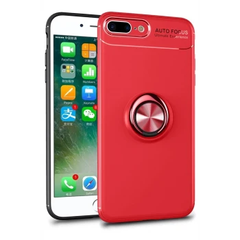 Newface Apple iPhone 7 Plus Kılıf Range Yüzüklü Silikon - Kırmızı
