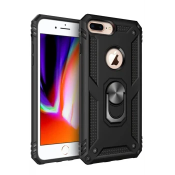 Newface Apple iPhone 7 Plus Kılıf Sofya Yüzüklü Silikon Kapak - Siyah