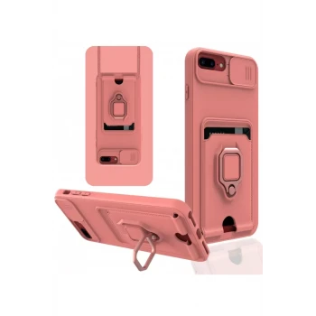 Newface Apple iPhone 7 Plus Kılıf Zuma Kartvizitli Yüzüklü Silikon - Pembe