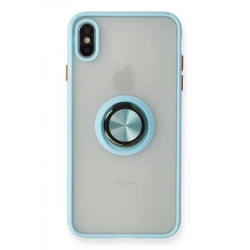 Newface Apple iPhone X Kılıf Montreal Yüzüklü Silikon Kapak - Buz Mavi