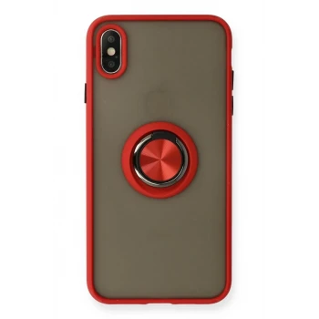 Newface Apple iPhone X Kılıf Montreal Yüzüklü Silikon Kapak - Kırmızı