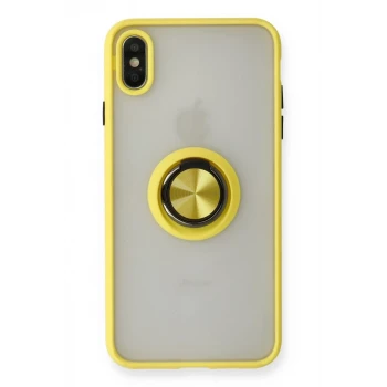 Newface Apple iPhone X Kılıf Montreal Yüzüklü Silikon Kapak - Sarı