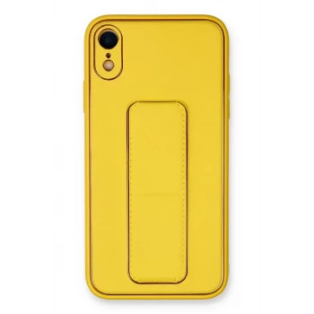 Newface Apple iPhone XR Kılıf Coco Deri Standlı Kapak - Sarı