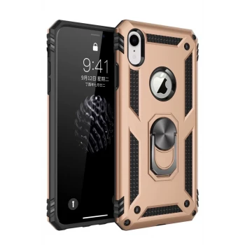 Newface Apple iPhone XR Kılıf Sofya Yüzüklü Silikon Kapak - Gold