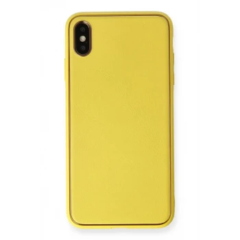Newface Apple iPhone XS Max Kılıf Coco Deri Silikon Kapak - Sarı