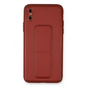 Newface Apple iPhone XS Max Kılıf Coco Deri Standlı Kapak - Fuşya