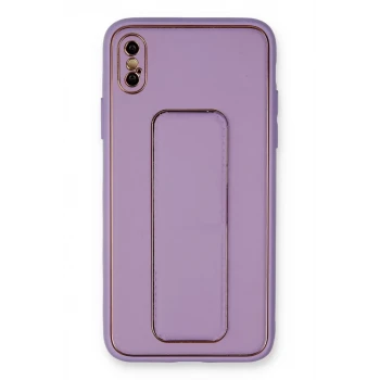 Newface Apple iPhone XS Max Kılıf Coco Deri Standlı Kapak - Koyu Lila