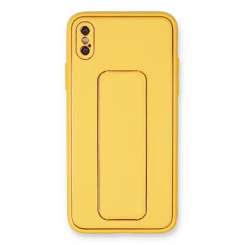 Newface Apple iPhone XS Max Kılıf Coco Deri Standlı Kapak - Sarı