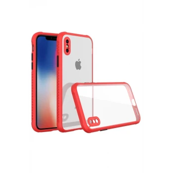 Newface Apple iPhone XS Max Kılıf Miami Şeffaf Silikon - Kırmızı