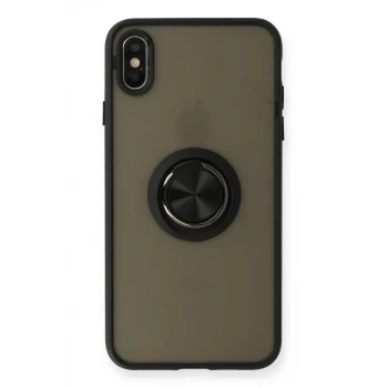 Newface Apple iPhone XS Max Kılıf Montreal Yüzüklü Silikon Kapak - Siyah