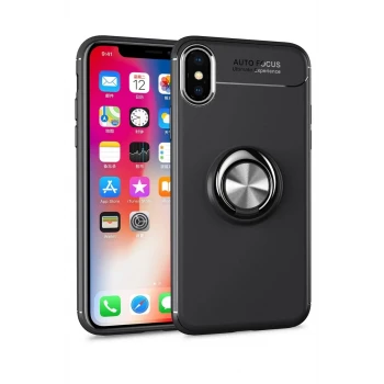 Newface Apple iPhone XS Max Kılıf Range Yüzüklü Silikon - Siyah