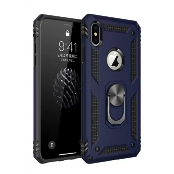 Newface Apple iPhone XS Max Kılıf Sofya Yüzüklü Silikon Kapak - Lacivert
