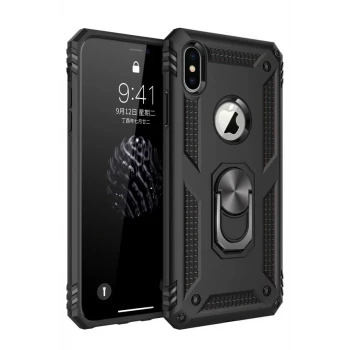 Newface Apple iPhone XS Max Kılıf Sofya Yüzüklü Silikon Kapak - Siyah