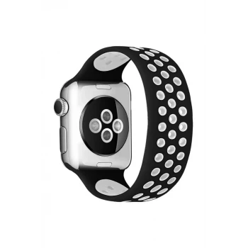 Newface Apple Watch 38mm Ayarlı Delikli Silikon Kordon - Siyah-Beyaz